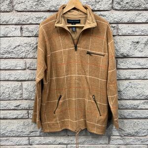 Adrienne Vittadini Men's Tan Checkered Zip-Up Sweater